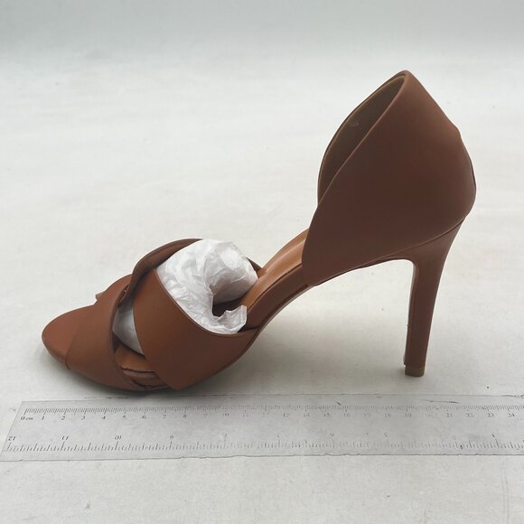 Pazzion Brown Open Almond Toe High Heeled D'Orsay Slip On Stiletto Heel Pumps - Picture 2 of 8